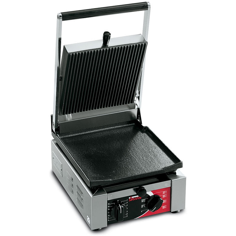 Sirman 34A1601105SI ELIO L 10"x10" Panini Grill Grooved Top and Flat Bottom with Timer