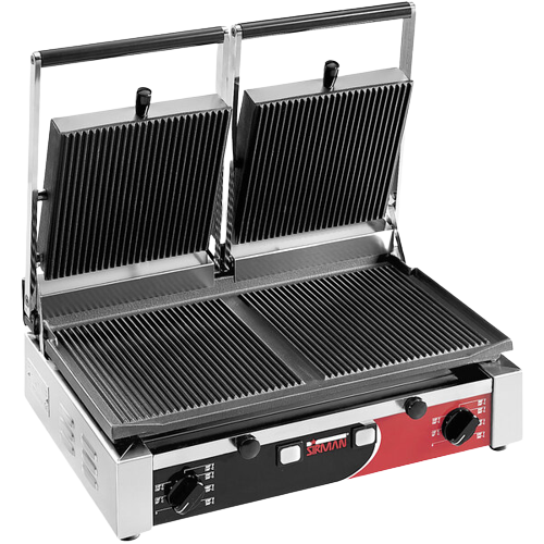 Sirman 34A3331105SI PD R 10"x20" Double Panini Grill Grooved Top and Grooved Bottom with Timer 220V