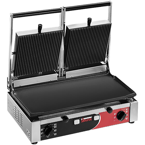 Sirman 34A3661105SI PD L 10"x20" Double Panini Grill Grooved Top and Flat Bottom with Timer 220V