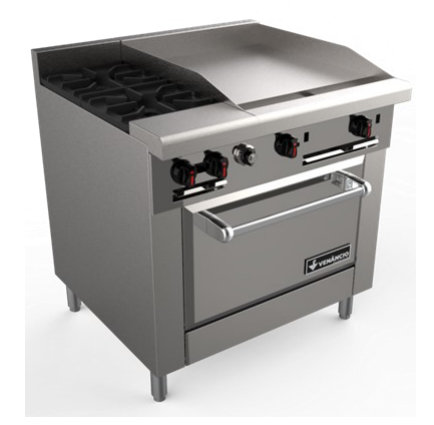 Venancio R36ST-12B24G 36" Elite Combo Range with 2 Burners, 2 Manual Griddle on right, 1 Oven, Restaurant Series