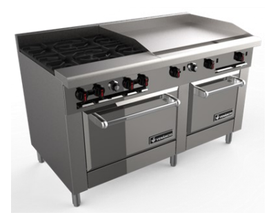 Venancio R602ST-24B36G 60" Elite Combo Range with 6 Burners, 2 Manual Griddle on right, 2 Ovens, Restaurant Series