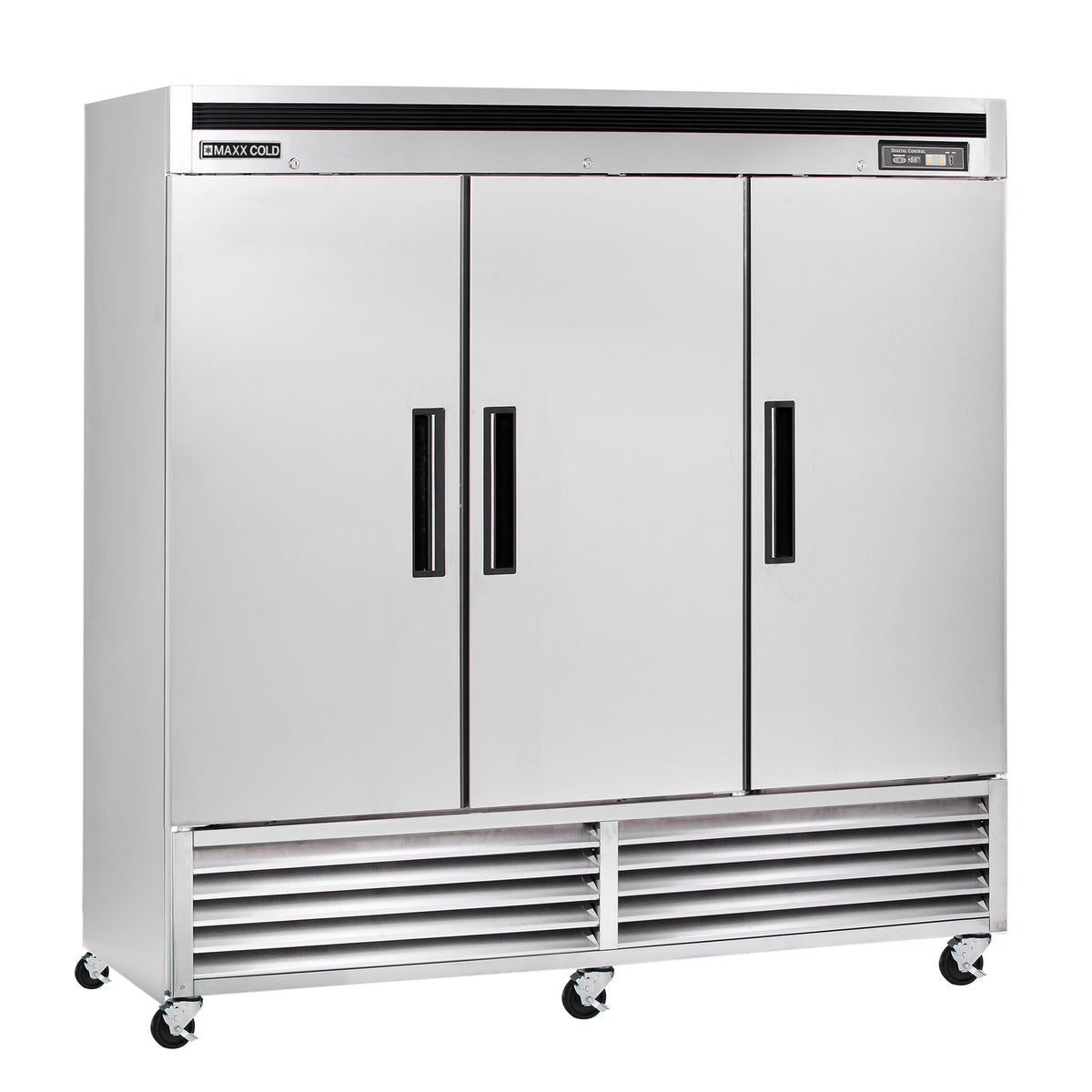 Maxx Cold MCR-72FDHC Triple Door Reach-In Refrigerator, Bottom Mount, 81"W, 66.7 cu. ft. Storage Capacity, in Stainless Steel