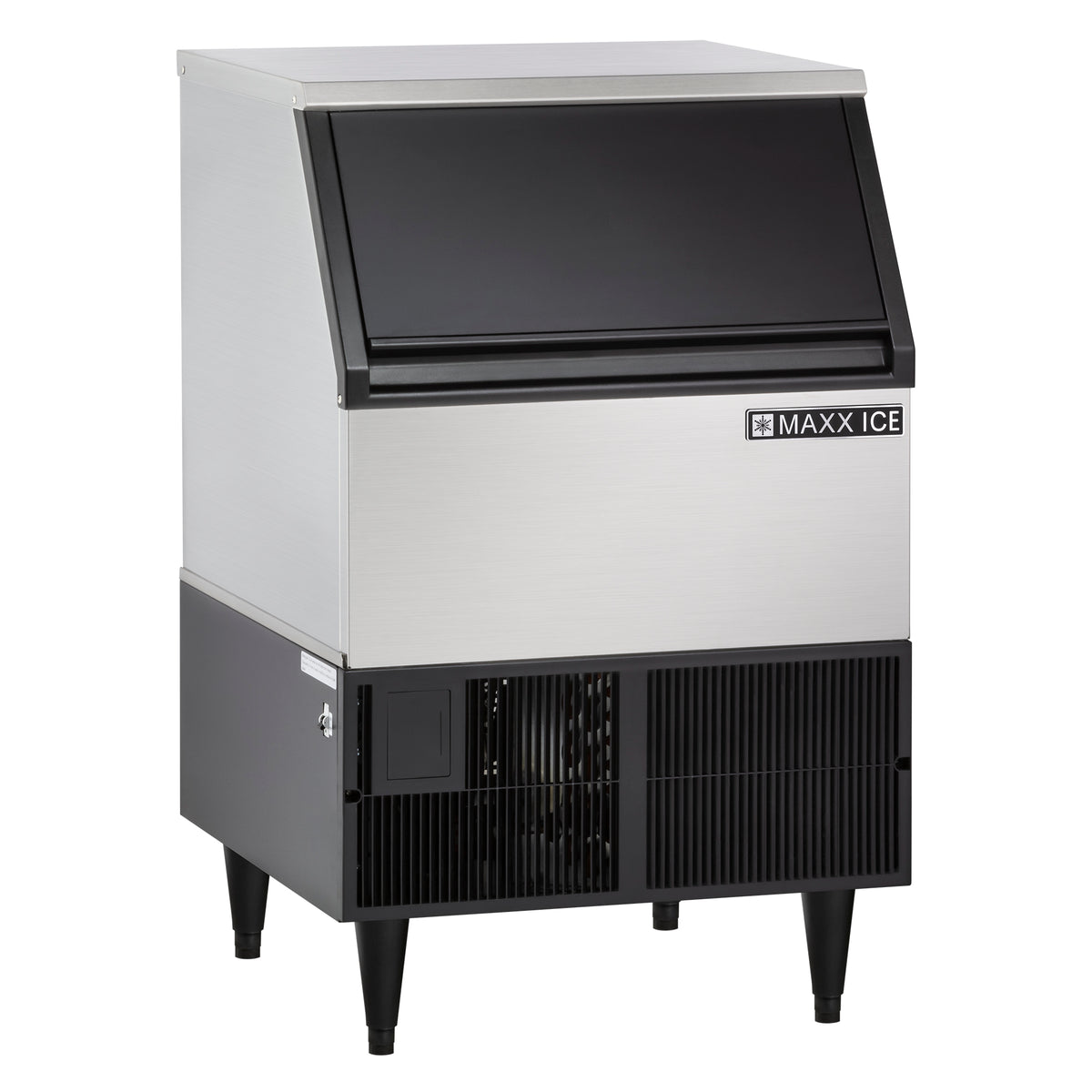 Maxx Ice MIM250 Self-Contained Ice Machine, 260 lbs, Full Dice Ice Cubes, with 75 lb Built-in Ice Storage Bin, in Stainless Steel with Black Trim