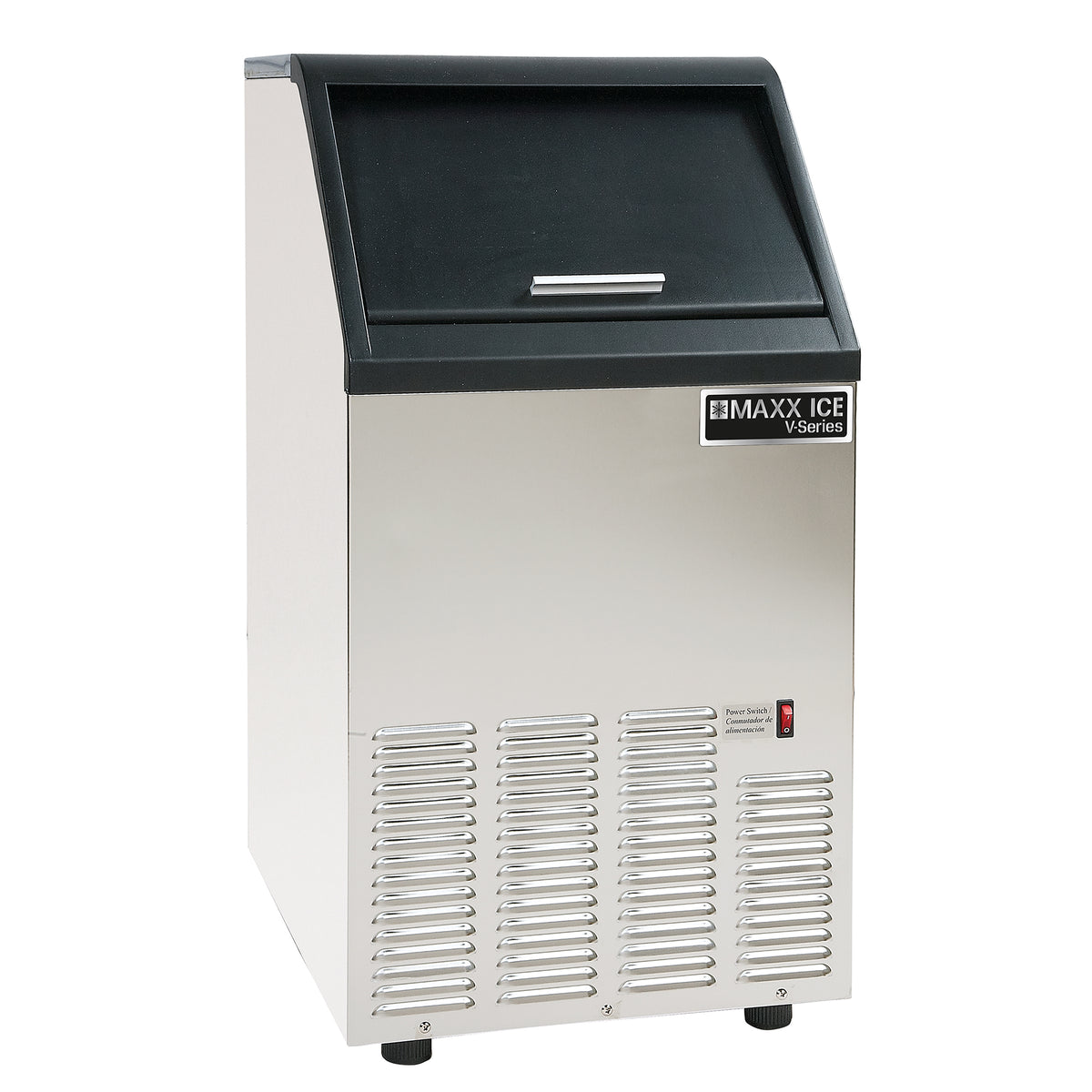 Maxx Ice MVI75 V-Series Self-Contained Ice Machine, 75 lbs, Bullet Ice Cubes, 25 lb Built-in Ice Storage Bin, Stainless Steel with Black Trim (MVI75F)