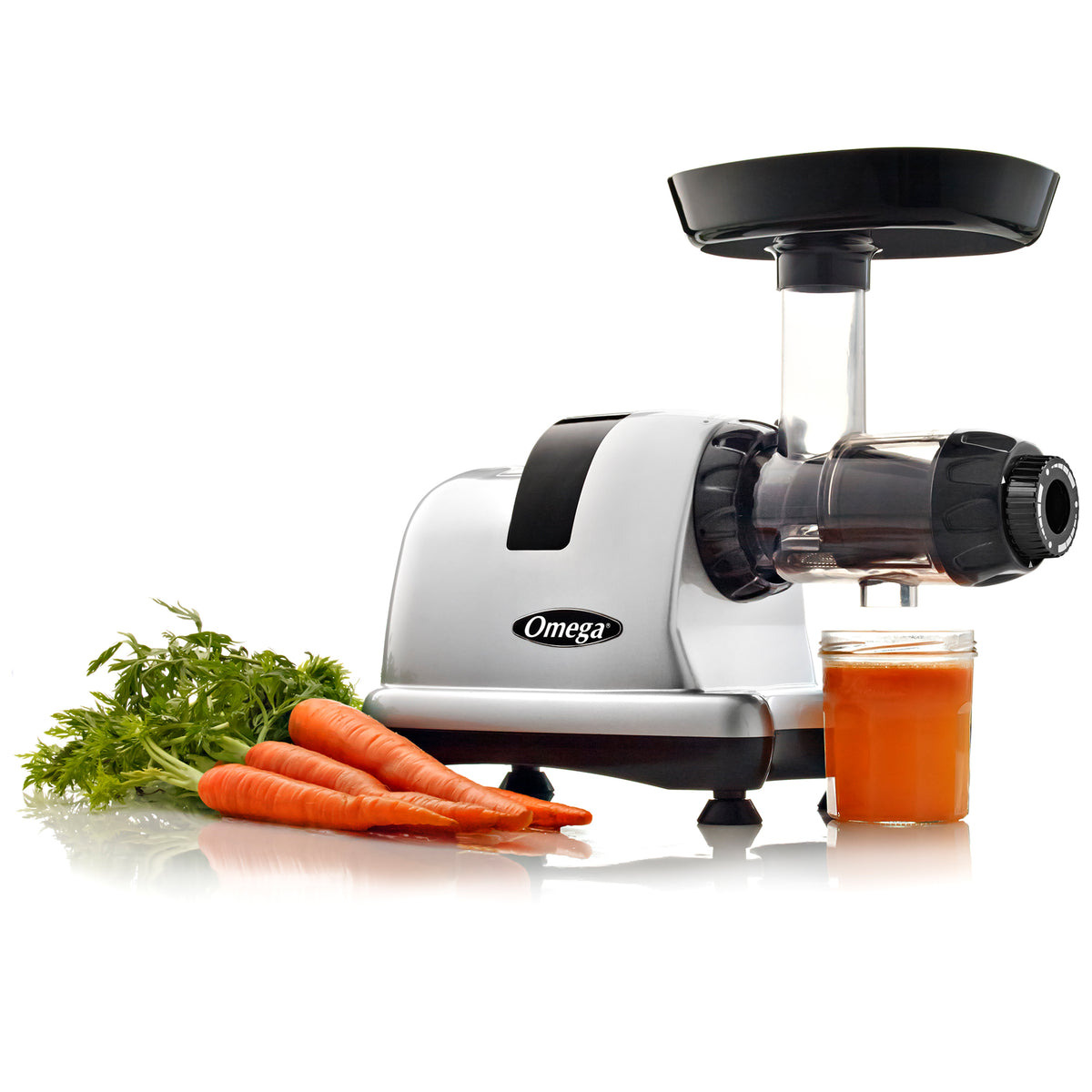 Omega J8006 Ultimate Juicer and Nutrition System, Low-Speed Horizontal Juicer, in Silver (J8006HDS)