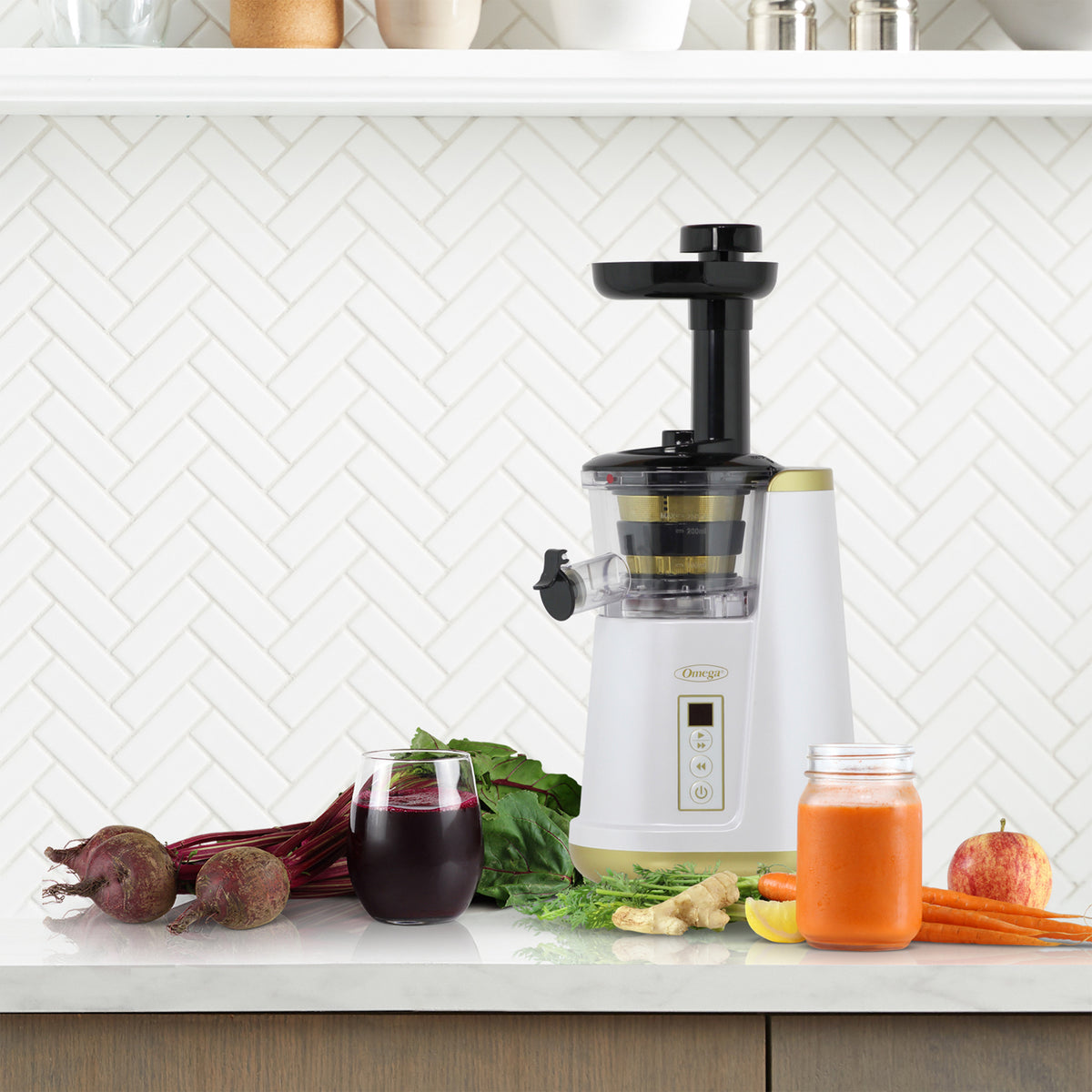Omega JC3000 Cold Press 365 Compact Masticating Vertical Juicer, 120W Low-Speed 3-Stage Auger, in White (JC3000WH13)