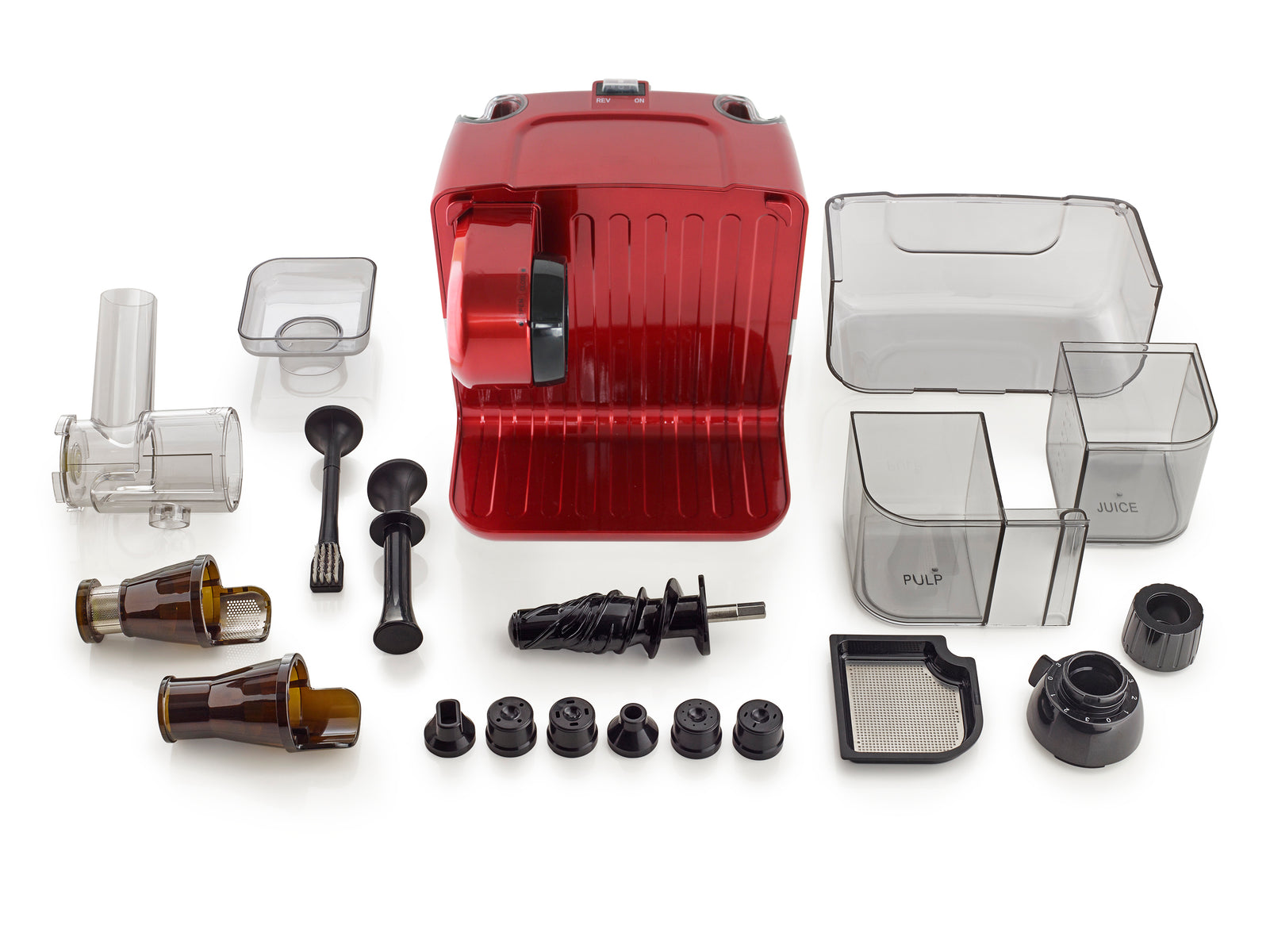 Omega JCUBE500 Cold Press 365 Masticating Slow Juicer and Nutrition System with On-Board Storage, in Red (JCUBE500RD)