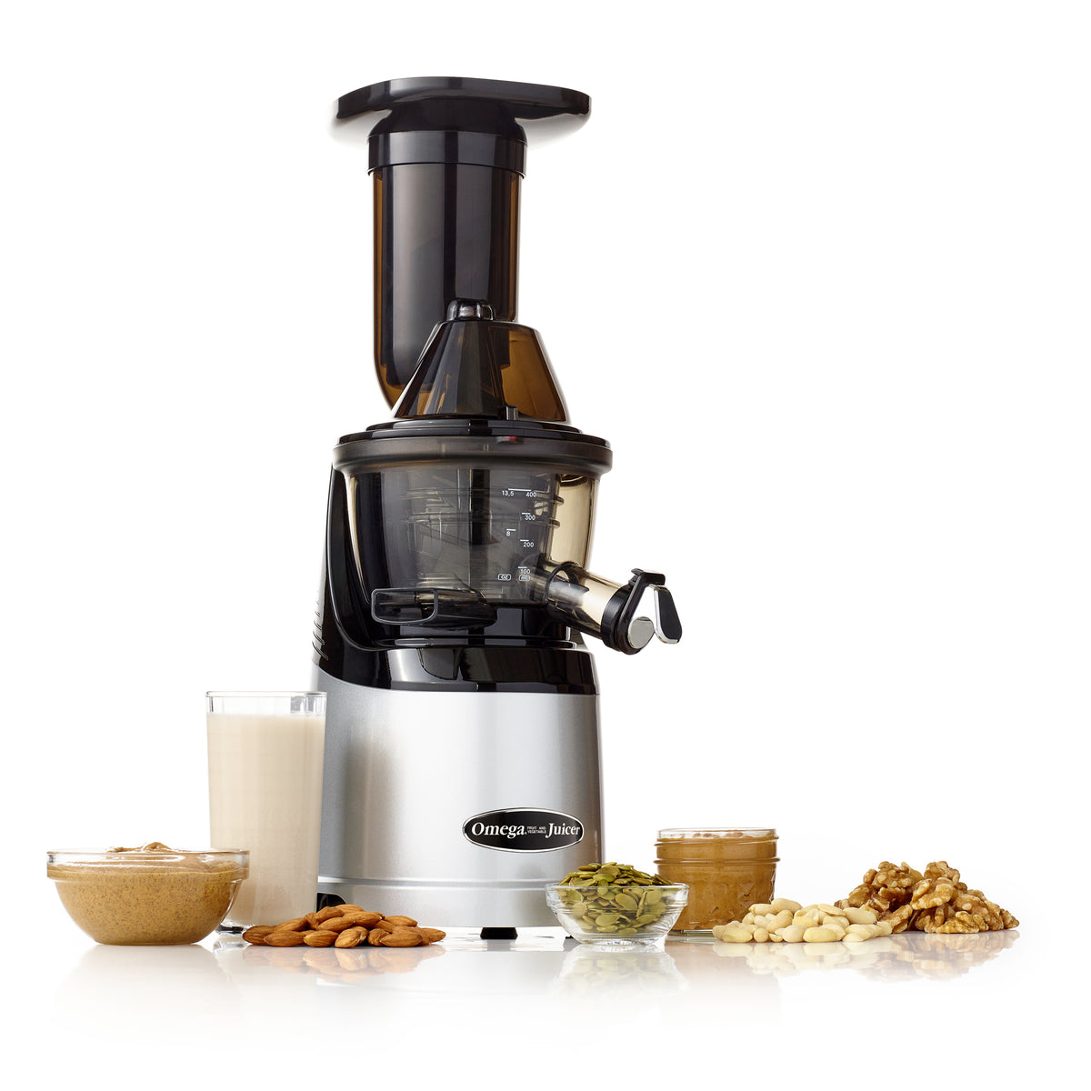 Omega MMV700 MegaMouth Compact Masticating Vertical Juicer, 240W Low-Speed Single Stage Auger, in Silver (MMV700S)