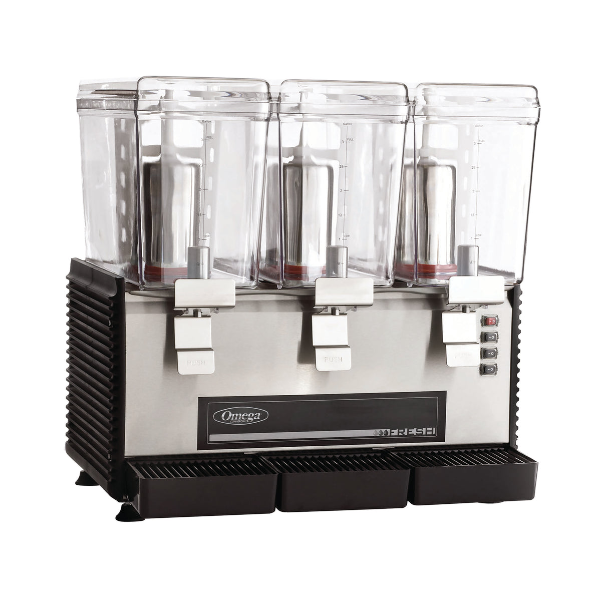 Omega OSD30 Fresh Triple Chamber 3-Gallon Bowl Drink Dispenser, in Black/Stainless Steel