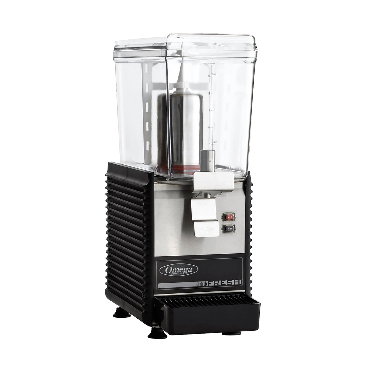 Omega OSD10 Fresh Single Chamber 3-Gallon Bowl Drink Dispenser, in Black/Stainless Steel