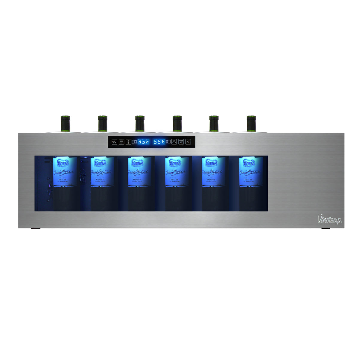 Vinotemp Il Romanzo Series Dual-Zone Open Display Wine Cooler, 6 Bottle Capacity, in Stainless Steel (IL-OW006-2Z)