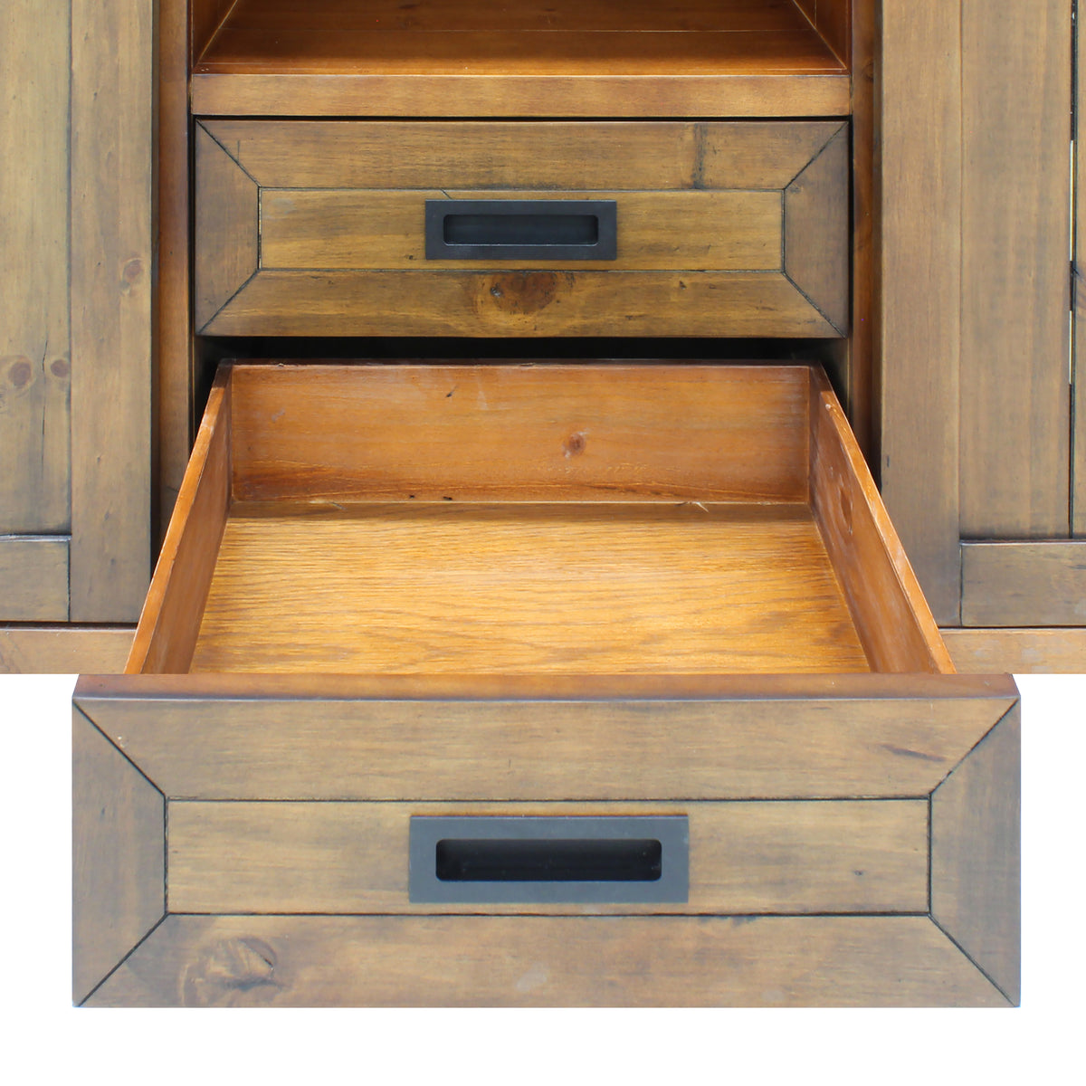 Vinotemp VT-RUSTICRED3D Rustic Wood Wine Cellar Credenza with Sliding Barn Doors, 65" x 38", in Golden Oak