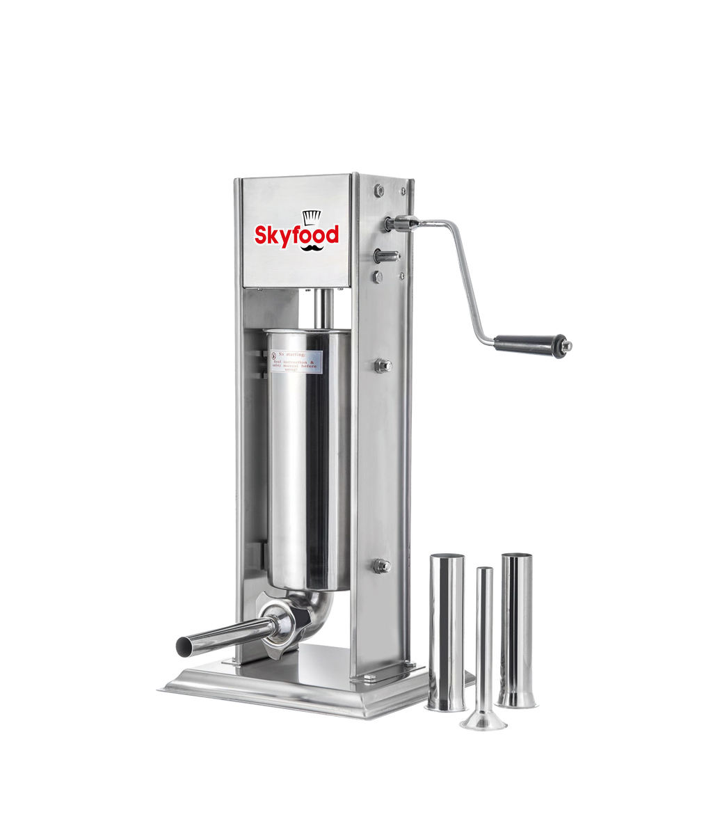 Skyfood 3VF 7 lb Sausage Stuffer Manual Vertical, Stainless Steel Cylinder, 2-Speed Gear System