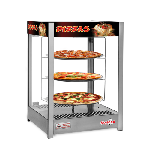 Skyfood PD3TS18 Pizza Display Case Steam Line, 3-Tier Rotating Rack, 18" Trays, Tempered Glass, LED Lighting