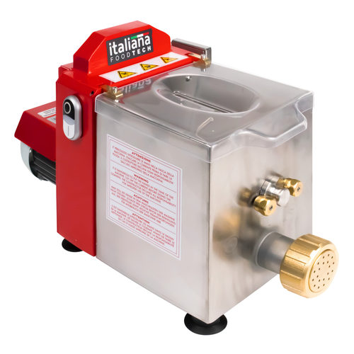 Italiana FoodTech IPE10 3.5 lb Pasta Extruder, Countertop, Stainless Steel Hopper, Compact, Red