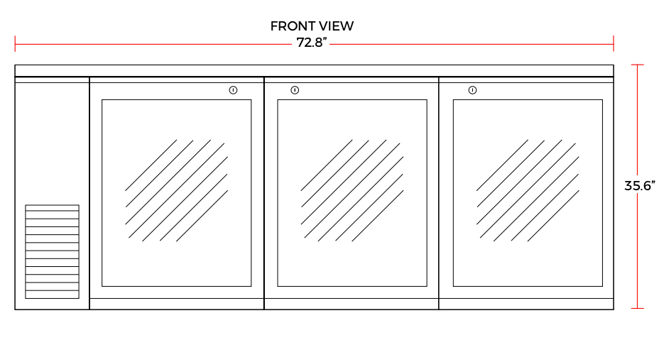 Coldline CBB-72G 72" Black Counter Height Narrow Glass Door Back Bar Refrigerator