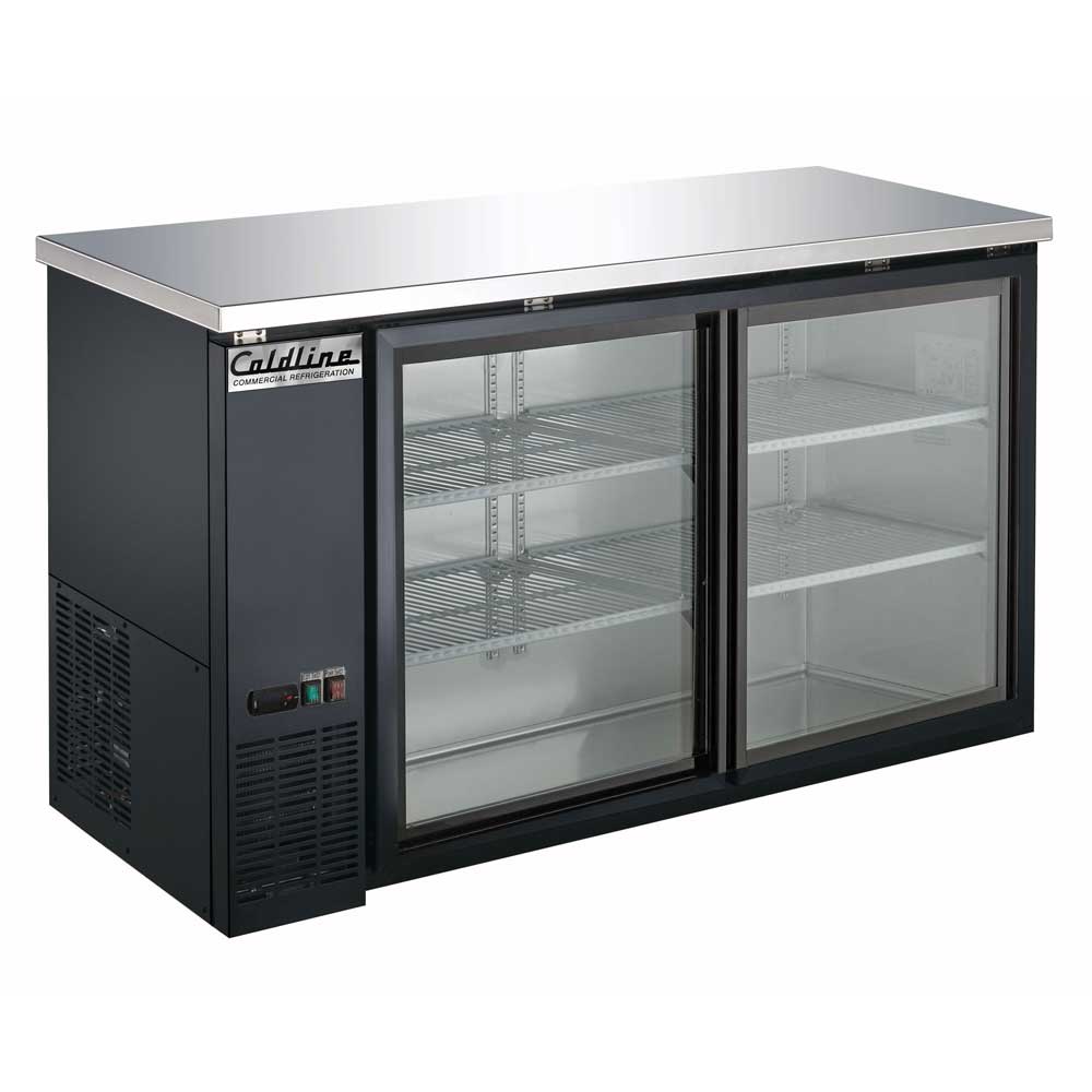 Coldline CBB-60G-SL 60" Refrigerated Narrow Black Sliding Glass Door Back Bar Cooler