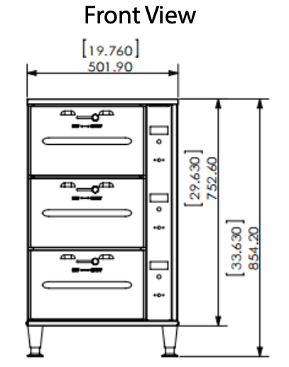 Prepline DW3N Triple Narrow Freestanding Stainless Steel Drawer Warmer- 1350W, 120V