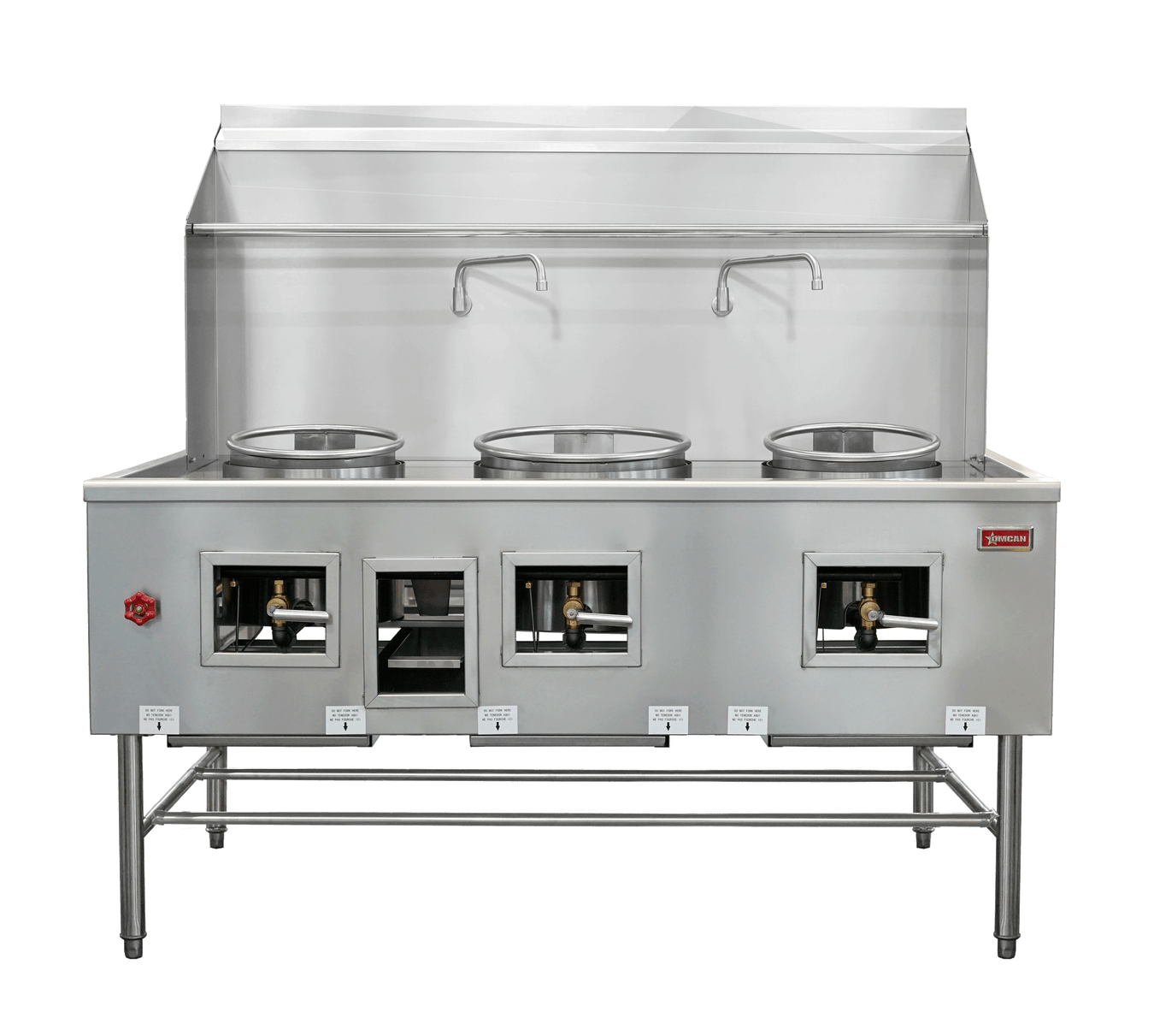 Commercial 3-chamber wok range with jet burners for high-output Asian cooking