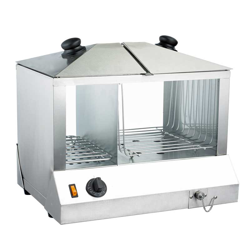 Commercial hot dog steamer with bun warmer for concession and convenience store use