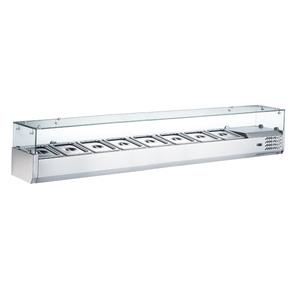 Commercial refrigerated salad bar with multi-pan capacity