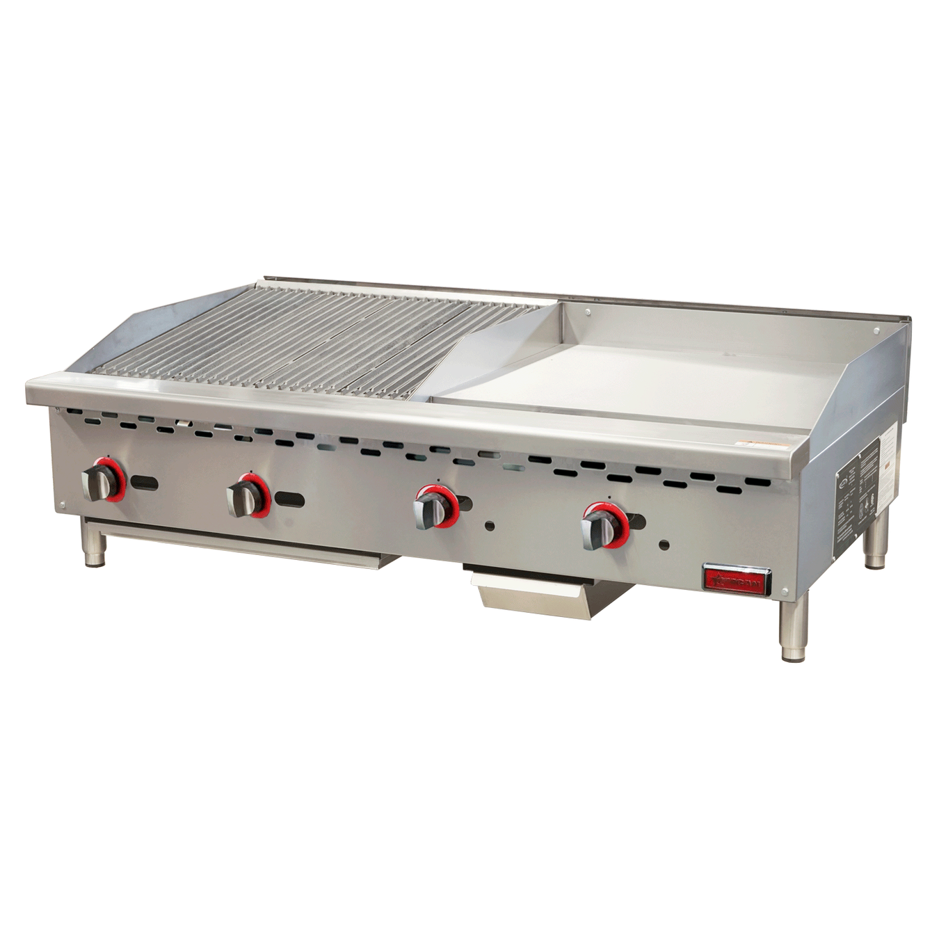 Commercial gas charbroiler and griddle combo single-chassis countertop unit