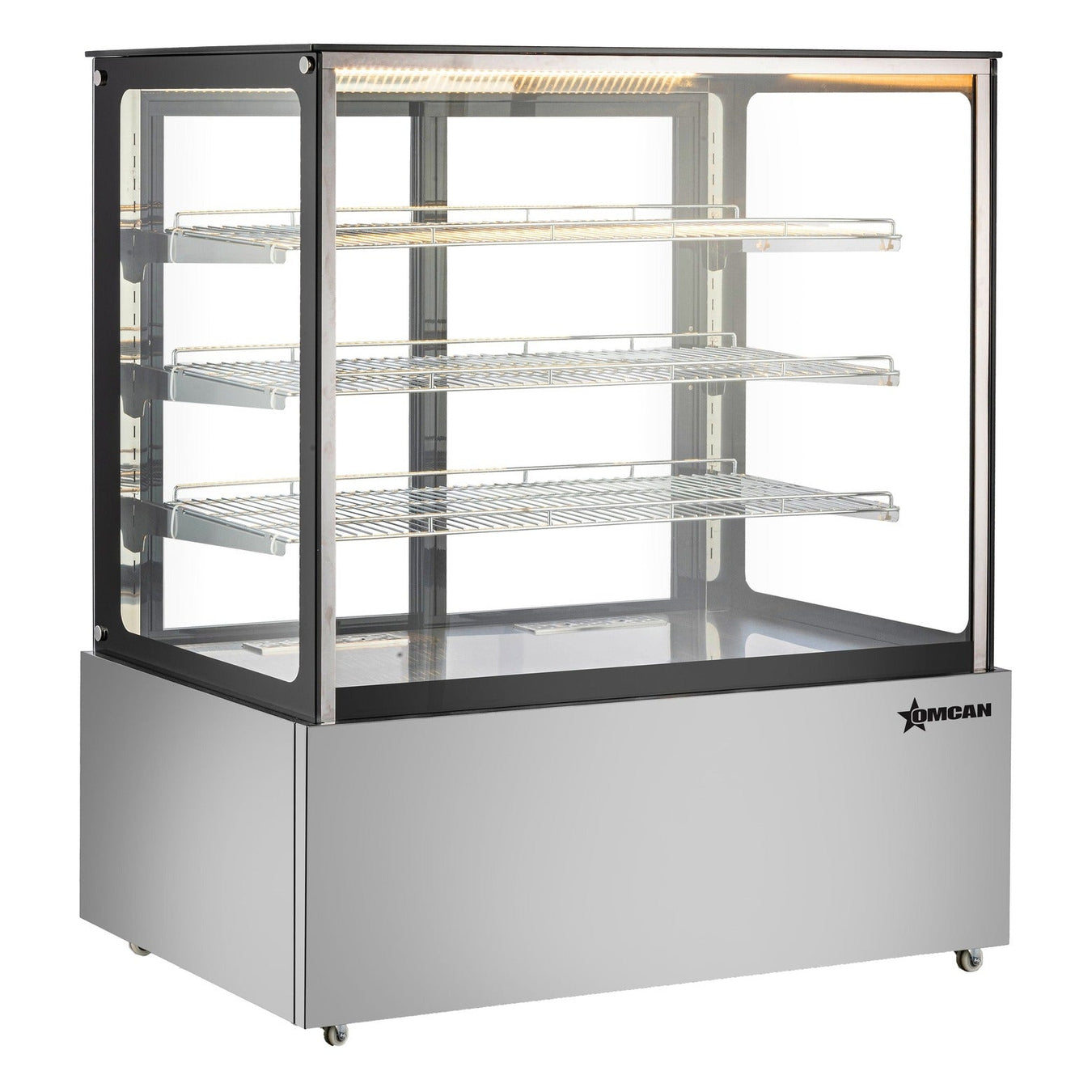 Commercial floor model heated display case for hot food merchandising