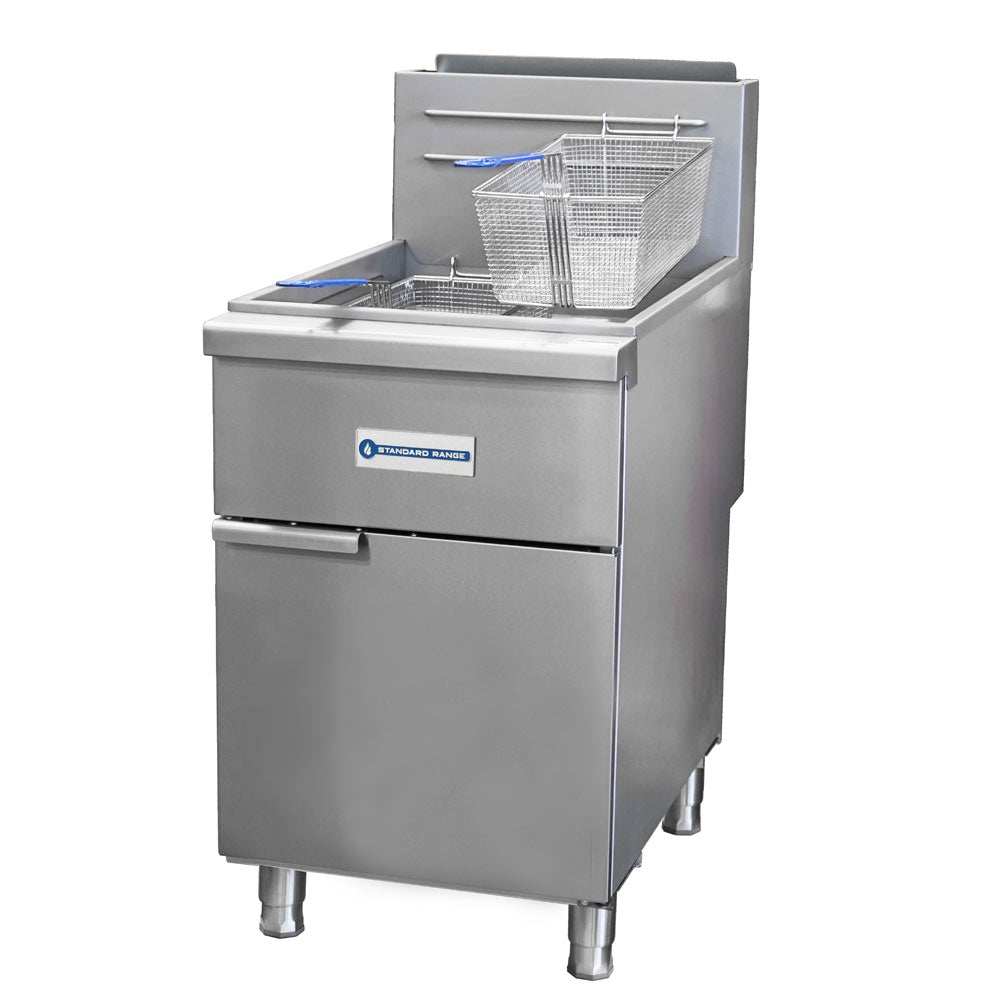 Standard Range SR-F5-NG Natural Gas Stainless Steel 75-80 lb. Floor Fryer, 150,000 BTU