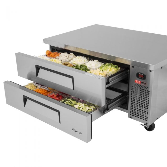 Turbo Air TCBE-48SDR-E-N 2 Drawer 48" Stainless Steel Chef Base Refrigerator, 6" Extended Top, 7.52 Cu. Ft.