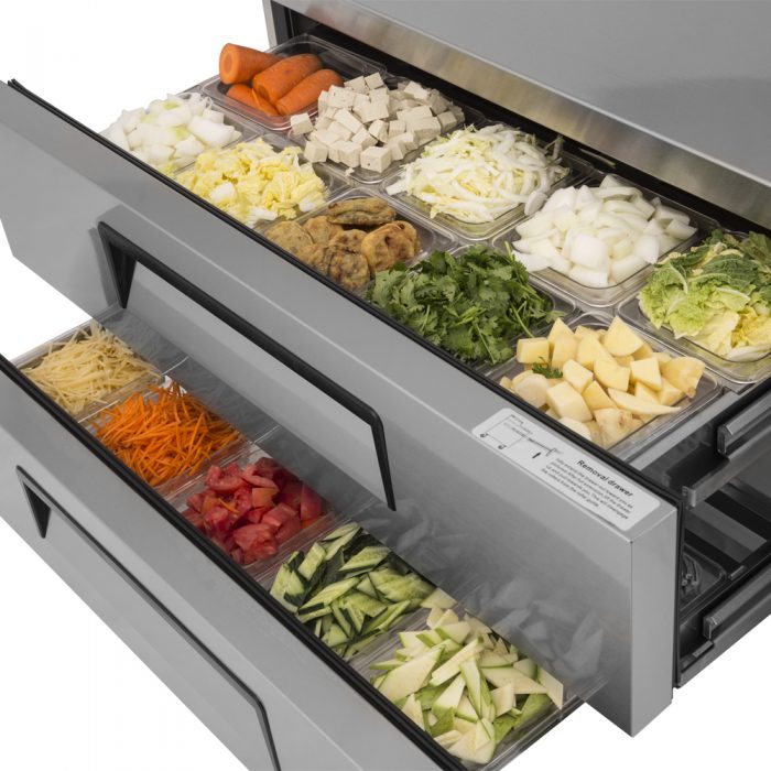Turbo Air TCBE-48SDR-E-N 2 Drawer 48" Stainless Steel Chef Base Refrigerator, 6" Extended Top, 7.52 Cu. Ft.