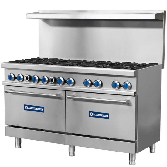 Standard Range SR-R60-NG 60" Natural Gas Commercial Range with 10 Burner, 2 Oven, 366,000 BTU