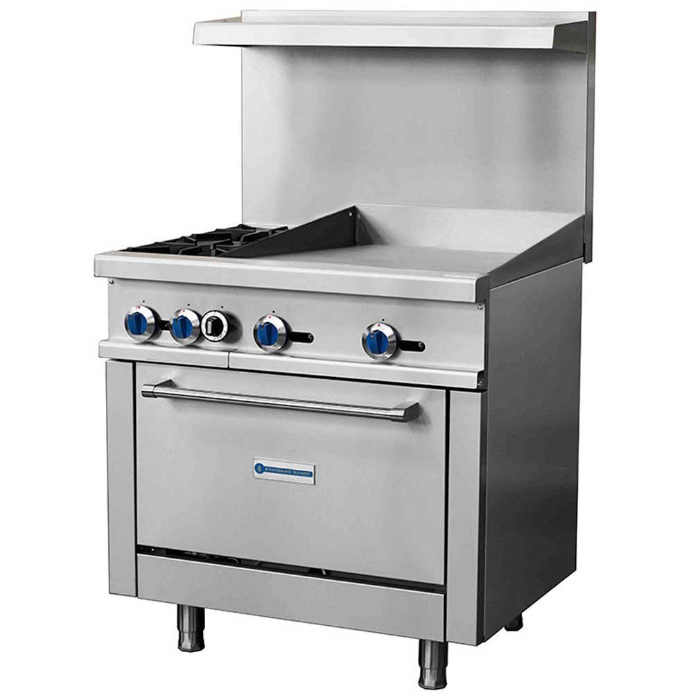 Standard Range SR-R36-24MG-NG 36" Natural Gas Commercial Range with 2 Burner, 24" Griddle, 1 Oven, 153,000 BTU