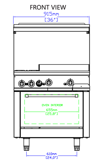 Standard Range SR-R36-24MG-NG 36" Natural Gas Commercial Range with 2 Burner, 24" Griddle, 1 Oven, 153,000 BTU