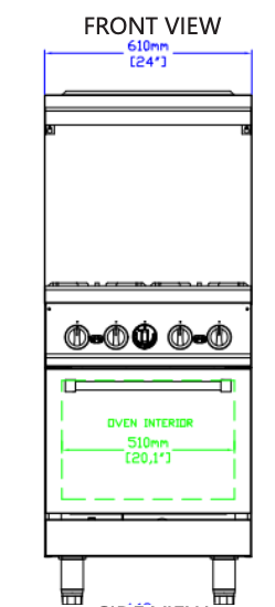 Standard Range SR-R24-NG 24" Natural Gas Commercial Range with 4 Burner, 1 Oven, 153,000 BTU