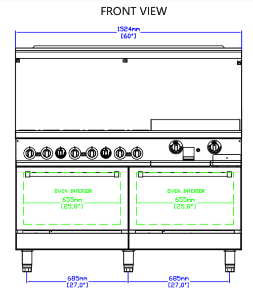 Standard Range SR-R60-24MG-NG 60" Natural Gas Range with 24" Griddle, 6 Burners, 2 Ovens, 306,000 BTU