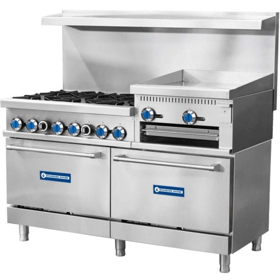 Standard Range SR-R60-24RG-NG 60" Natural Gas Range with 6 Burners, 24" Raised Griddle and 2 Oven-306,000 BTU