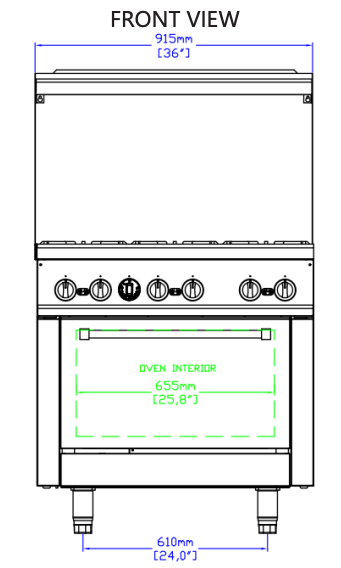 Standard Range SR-R36-NG 36" Natural Gas Commercial Range with 6 Burner, 1 Oven, 213,000 BTU