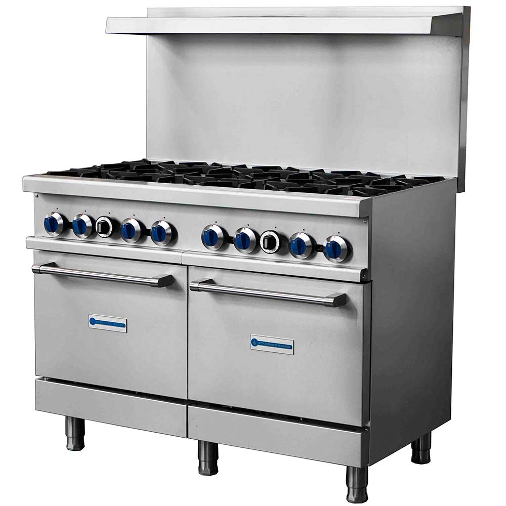 Standard Range SR-R48-NG 48" Natural Gas Commercial Range with 8 Burner, 2 Oven, 306,000 BTU