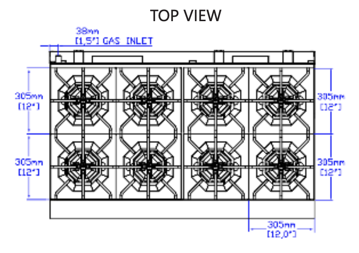 Standard Range SR-R48-NG 48" Natural Gas Commercial Range with 8 Burner, 2 Oven, 306,000 BTU