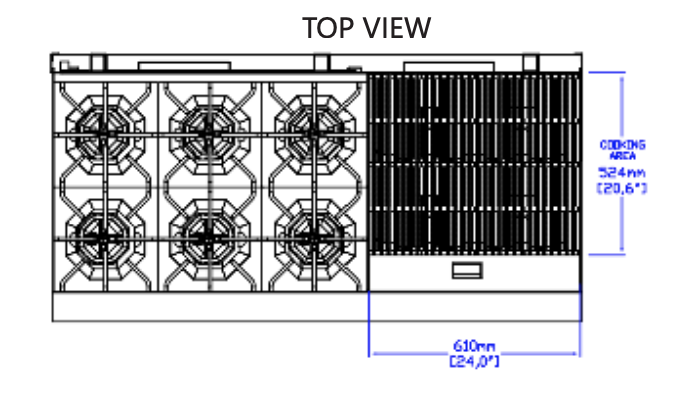 Standard Range SR-R60-24CB-NG 60" Natural Gas Commercial Range with 6 Burner, 24" Charbroiler, 2 Oven, 306,000 BTU