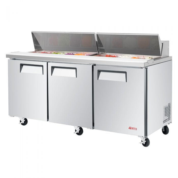 Turbo Air EST-72-N-V 3 Solid Door Refrigerated Sandwich and Salad Prep Table, 19 Cu. Ft.