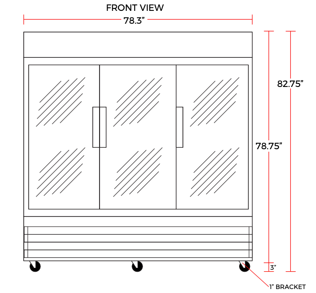 Coldline G80-B 78" Triple Glass Swing Door Merchandising Refrigerator, Black