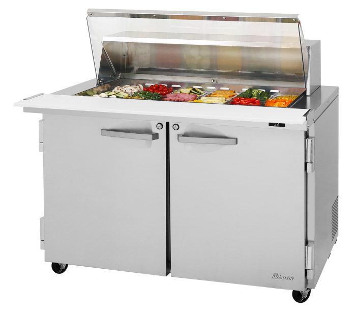 Turbo Air PST-48-18-N-CL 2 Solid Door Mega Top Refrigerated Sandwich Prep Table , Clear Lid, 15 Cu. Ft.