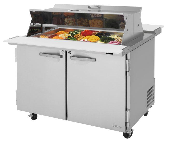 Turbo Air PST-48-18-N-DS 2 Solid Door Mega Top Refrigerated Sandwich Prep Table, Dual Sided Lid, 15 Cu. Ft.