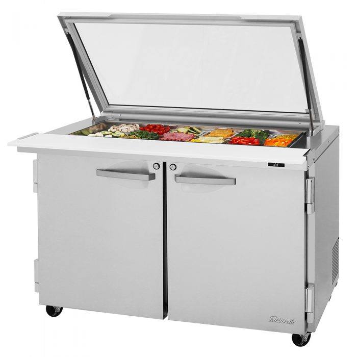 Turbo Air PST-48-18-N-GL 2 Solid Door Mega Top Refrigerated Sandwich Prep Table, Glass Lid, 15 Cu. Ft.