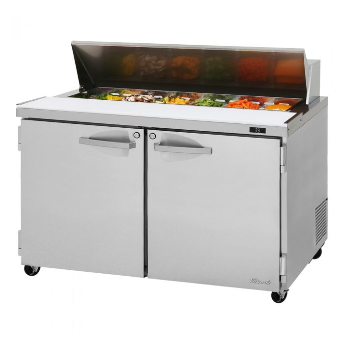 Turbo Air PST-48-N 2 Solid Door Refrigerated Sandwich Prep Table, 12 Cu. Ft.