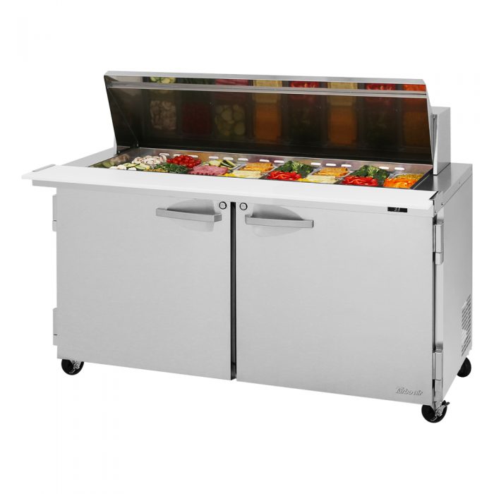 Turbo Air PST-60-24-N 2 Solid Door Mega Top Refrigerated Sandwich Prep Table, 19 Cu. Ft.