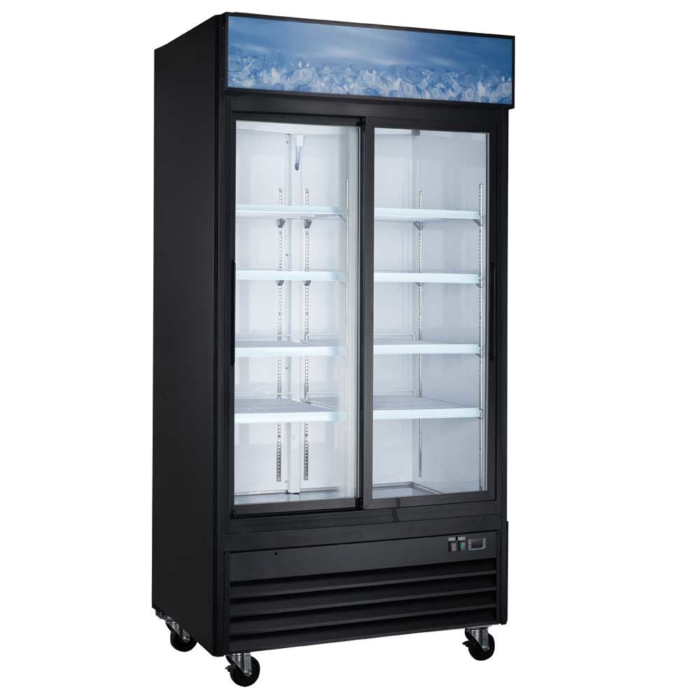 Coldline G40S-B 40" Double Glass Sliding Door Merchandising Refrigerator, Black