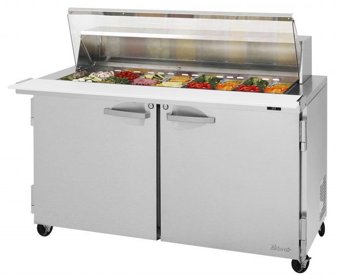 Turbo Air PST-60-24-N-CL 2 Solid Door Mega Top Refrigerated Sandwich Prep Table , Clear Lid, 19 Cu. Ft.