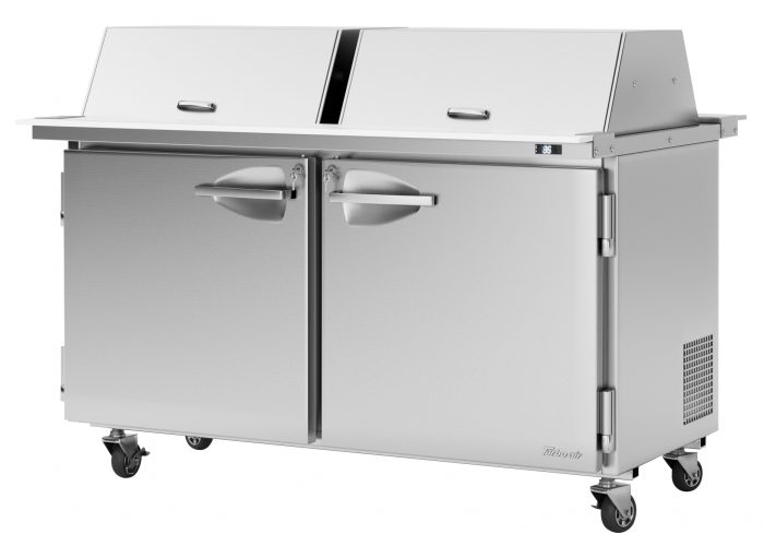 Turbo Air PST-60-24-N-DS 2 Solid Door Mega Top Refrigerated Sandwich Prep Table, Dual Sided Lid, 19 Cu. Ft.